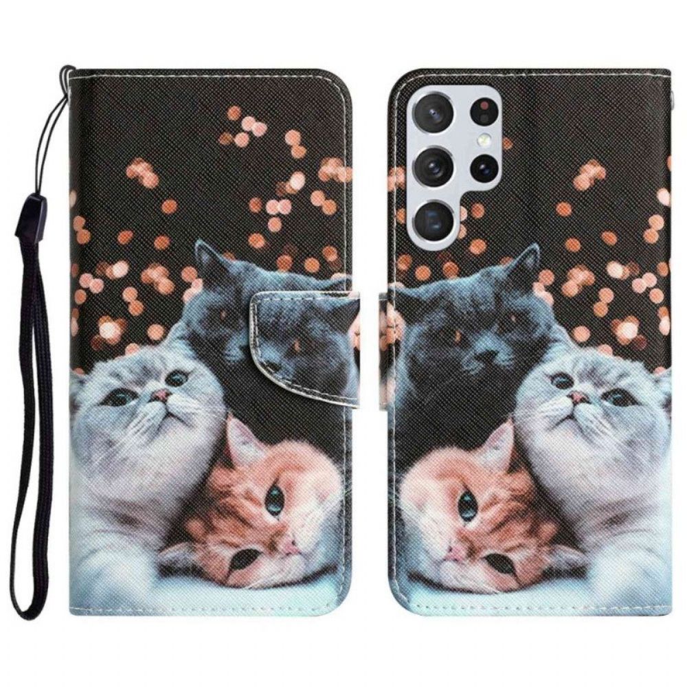 Flip Case Für Samsung Galaxy S23 Ultra 5G Mit Kordel Nur Tanga-katzen