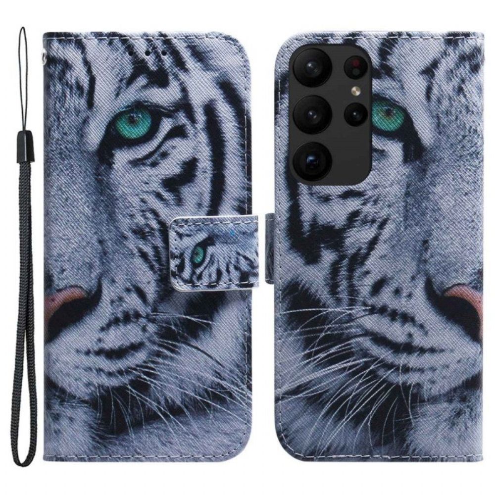 Flip Case Für Samsung Galaxy S23 Ultra 5G Weißer Tiger