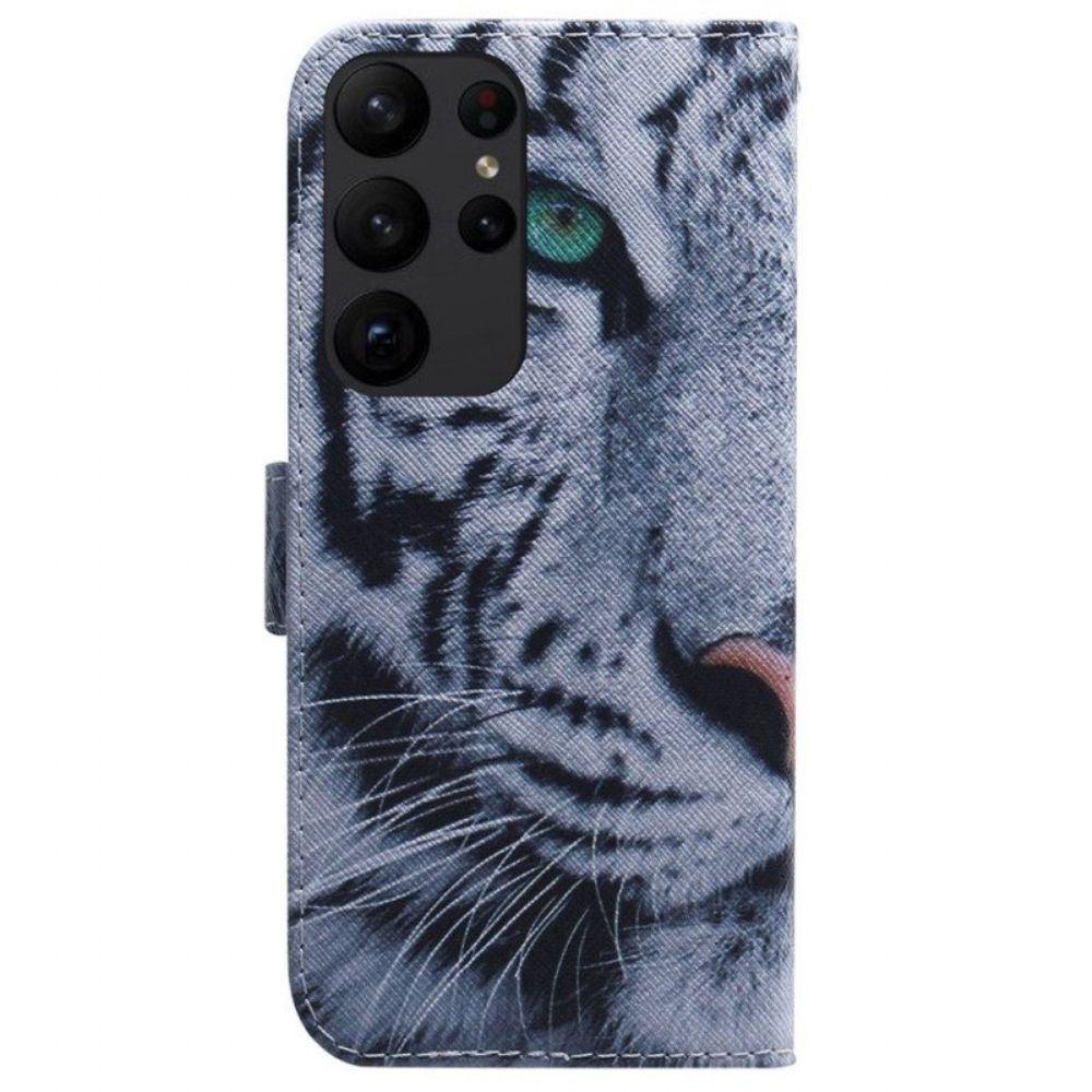 Flip Case Für Samsung Galaxy S23 Ultra 5G Weißer Tiger