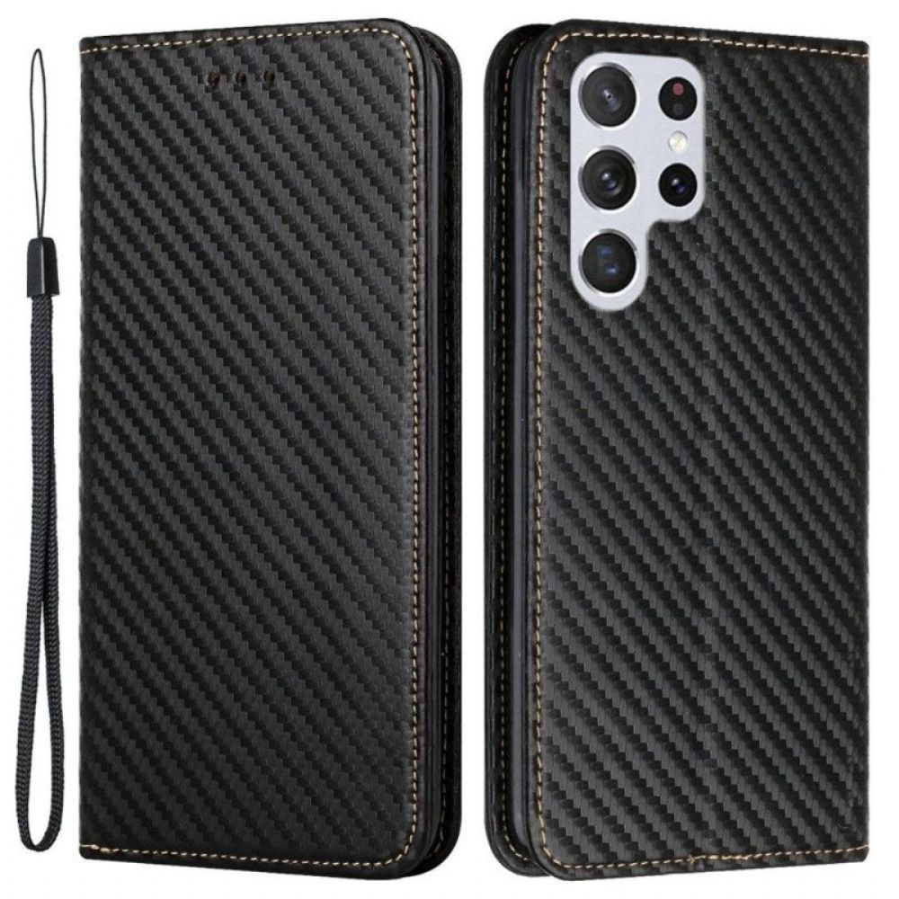 Schutzhülle Für Samsung Galaxy S23 Ultra 5G Mit Kordel Flip Case Riemchen-carbonfaser-stil