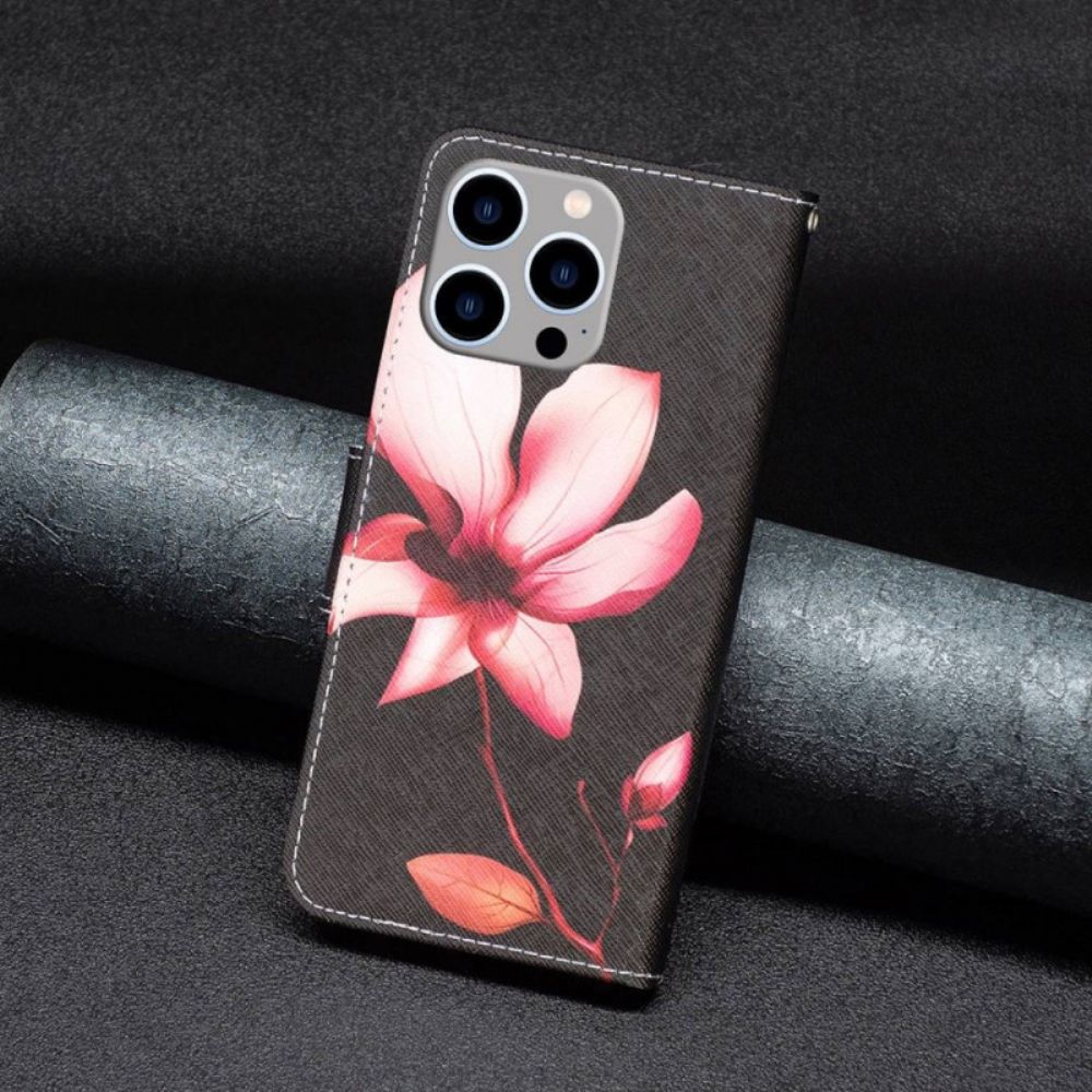 Lederhüllen Für iPhone 14 Pro Max Rosa Blume