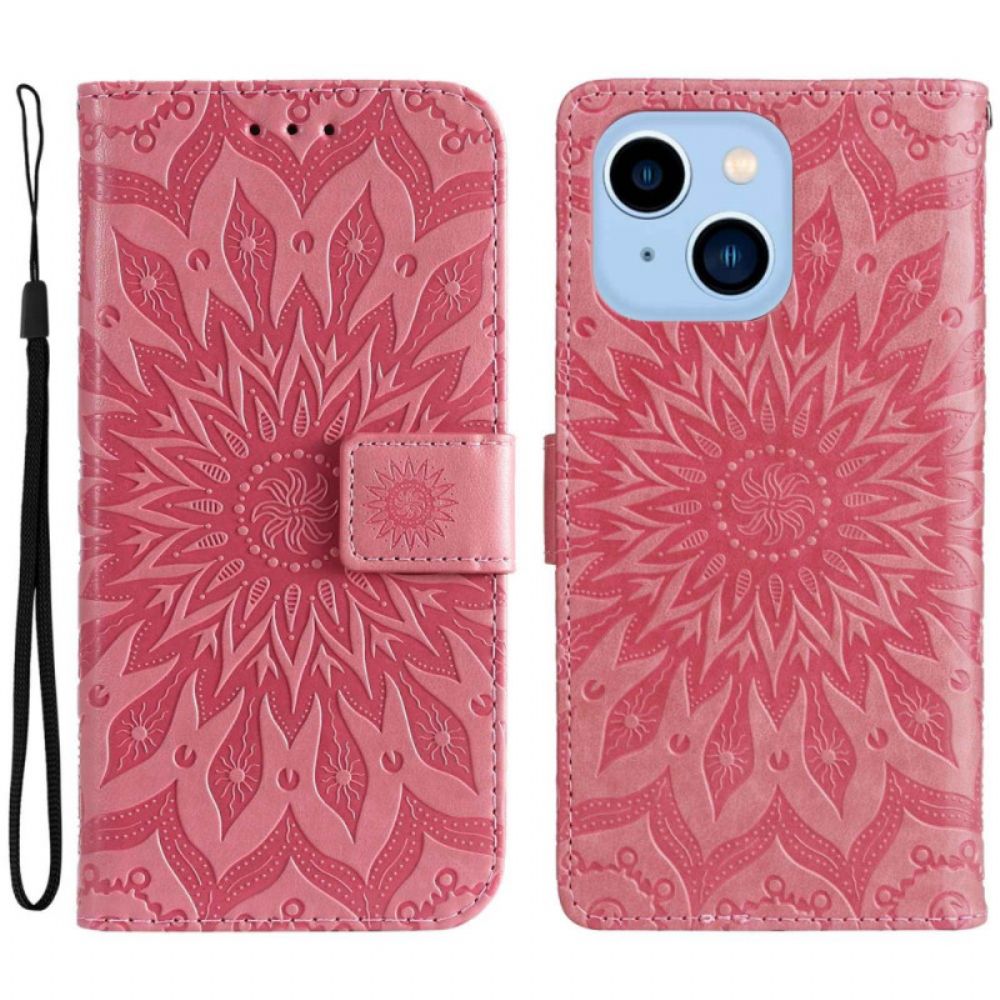 Lederhüllen Für iPhone 14 Pro Max Sonnen-mandala Mit Lanyard