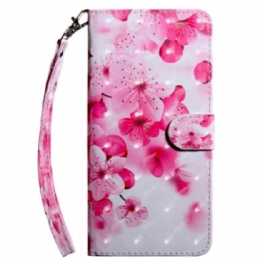 Flip Case Für iPhone 15 Pro Mit Kordel Riemenblumen