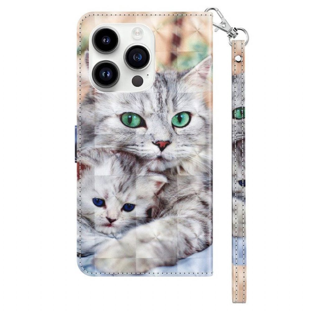 Flip Case Für iPhone 15 Pro Mit Kordel Zarte Tanga-katzen