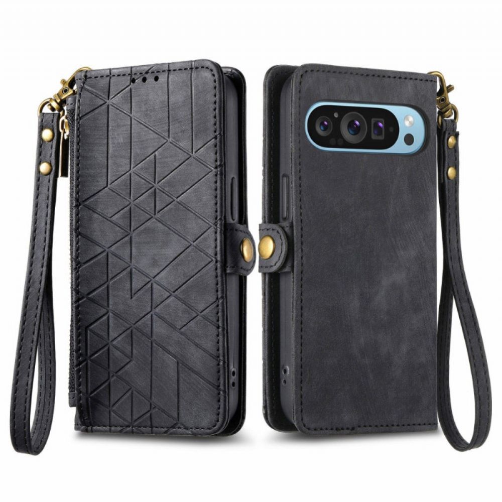 Lederhüllen Für Google Pixel 9 Pro Geometry Strap Wallet