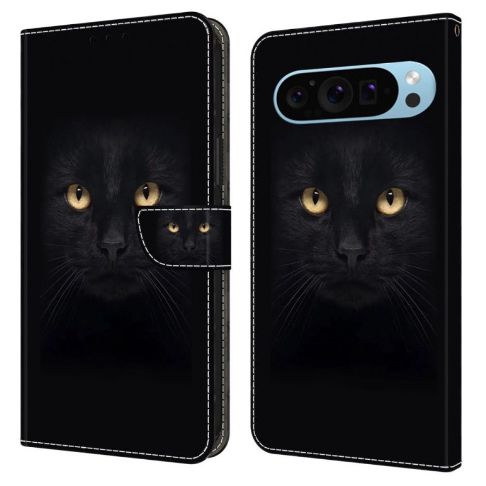 Lederhüllen Google Pixel 9 Pro Handyhülle Schwarze Katze