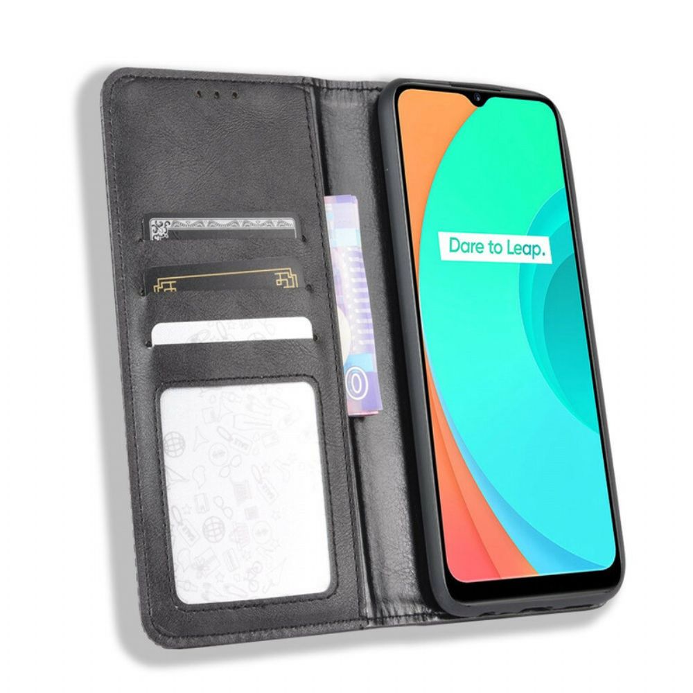 Schutzhülle Für Realme C11 Flip Case Stilisierter Vintage-ledereffekt