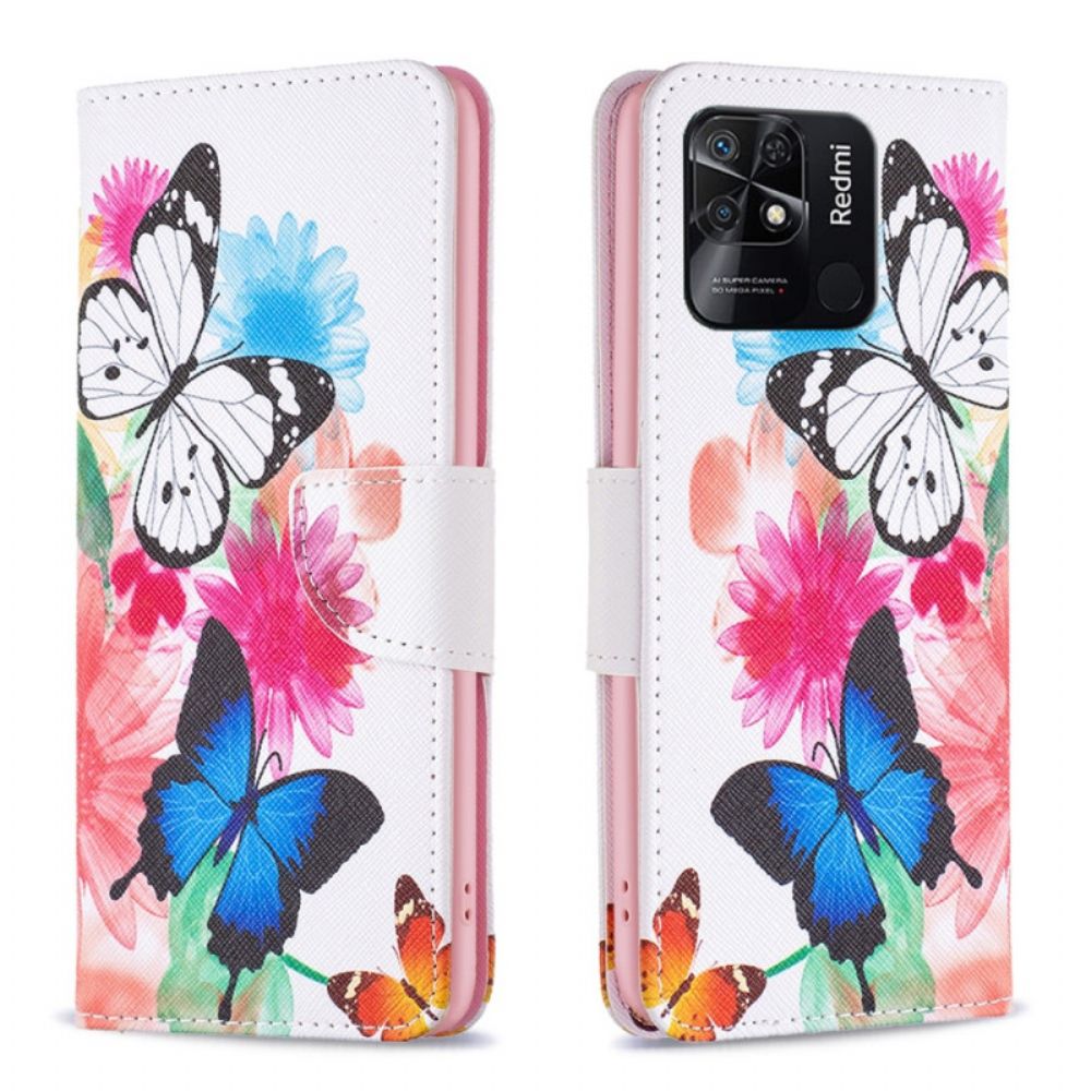 Flip Case Für Xiaomi Redmi 10C Aquarell Schmetterlinge