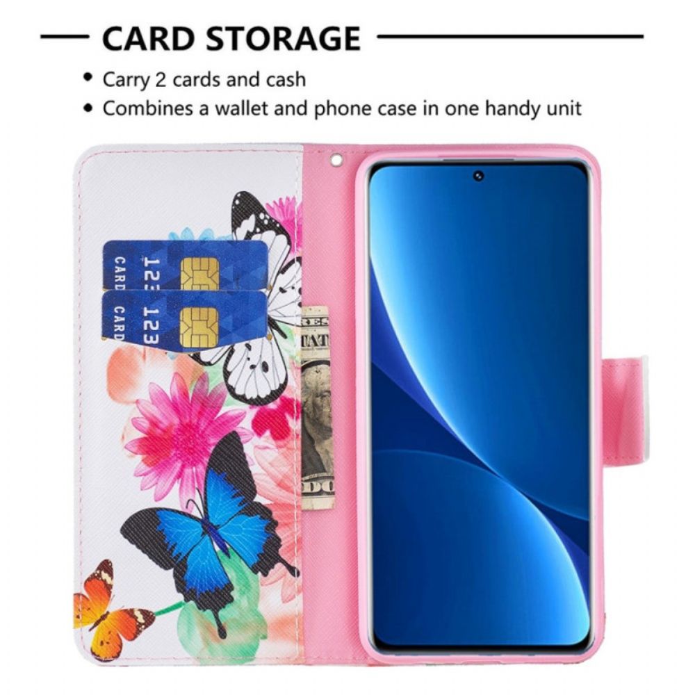 Flip Case Für Xiaomi Redmi 10C Aquarell Schmetterlinge