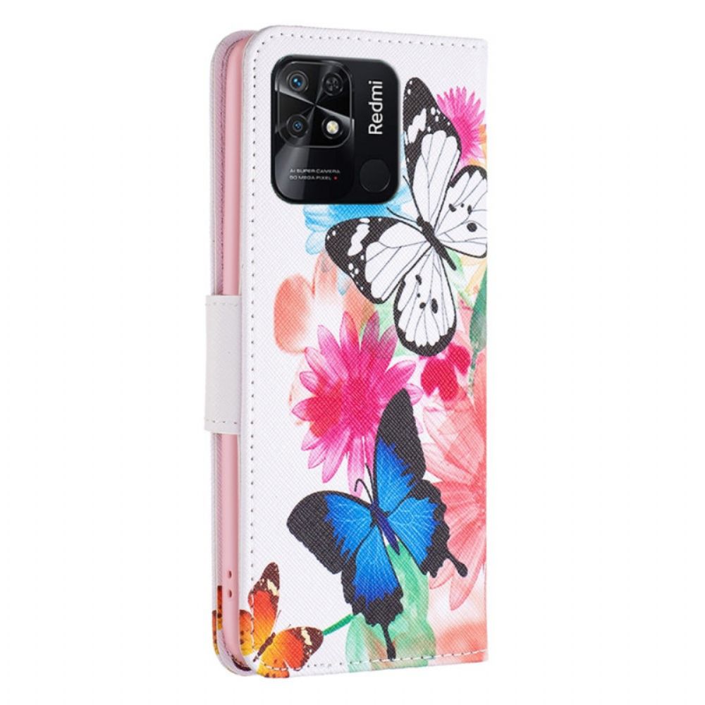 Flip Case Für Xiaomi Redmi 10C Aquarell Schmetterlinge