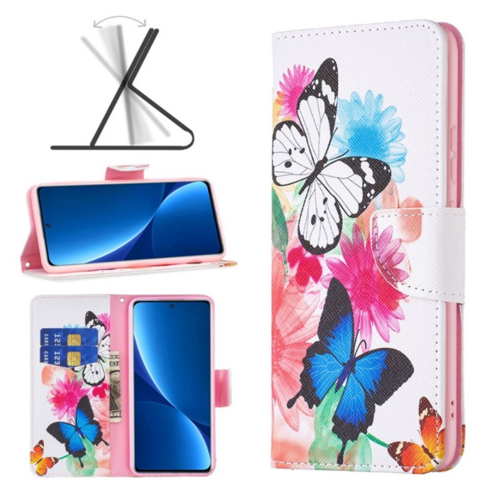 Flip Case Für Xiaomi Redmi 10C Aquarell Schmetterlinge