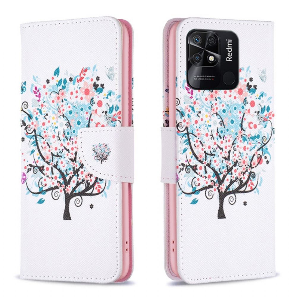 Flip Case Für Xiaomi Redmi 10C Blumiger Baum