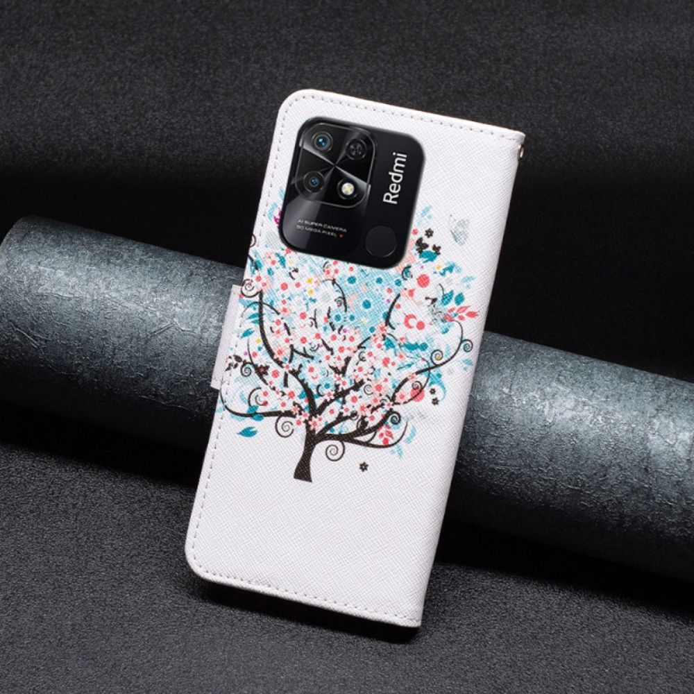 Flip Case Für Xiaomi Redmi 10C Blumiger Baum