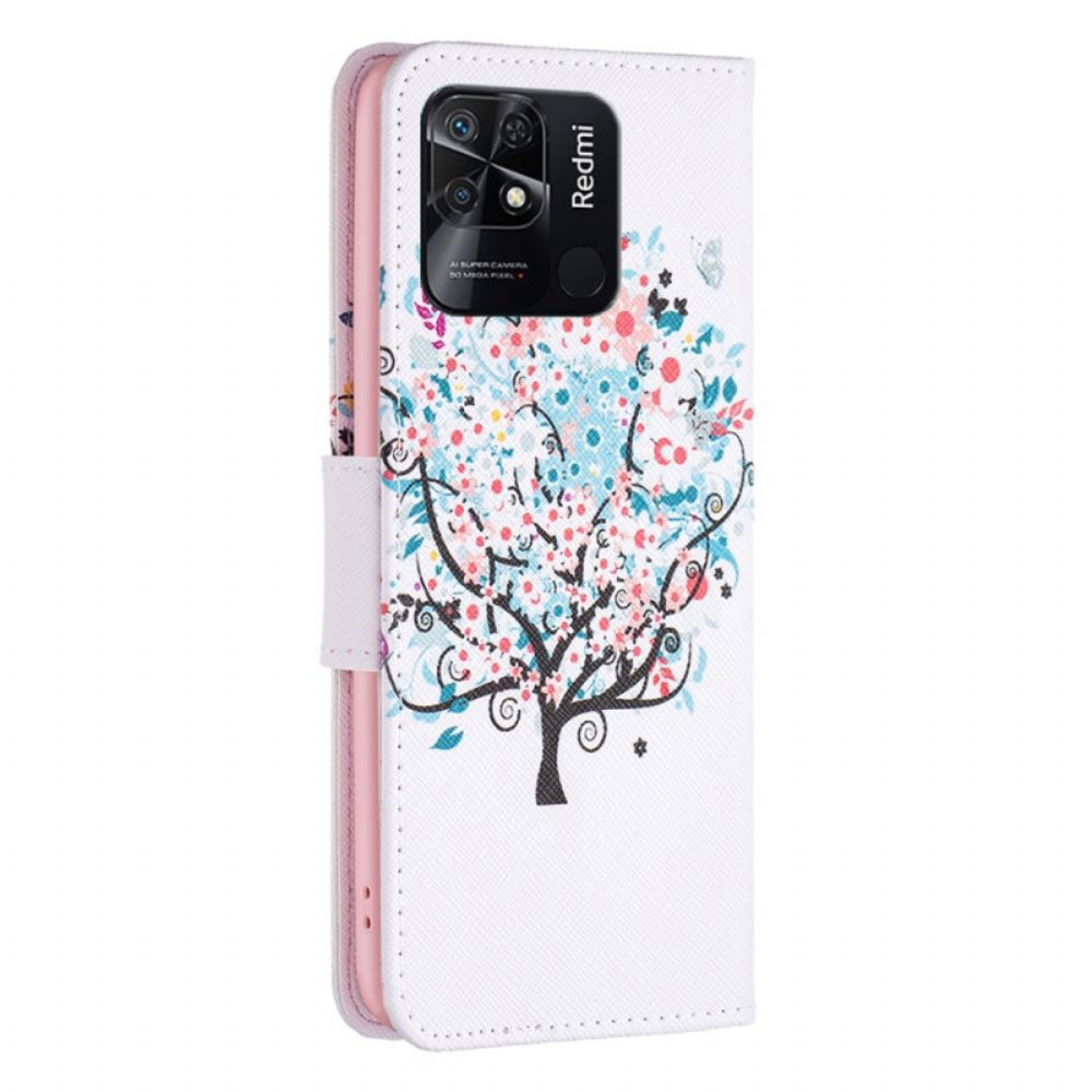 Flip Case Für Xiaomi Redmi 10C Blumiger Baum