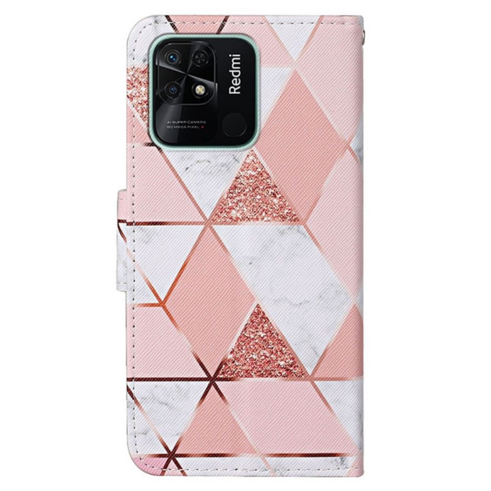 Flip Case Für Xiaomi Redmi 10C Glitter Marble Mit Lanyard