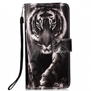 Flip Case Für Xiaomi Redmi 10C Mit Kordel Fabelhafter Riemchen-tiger