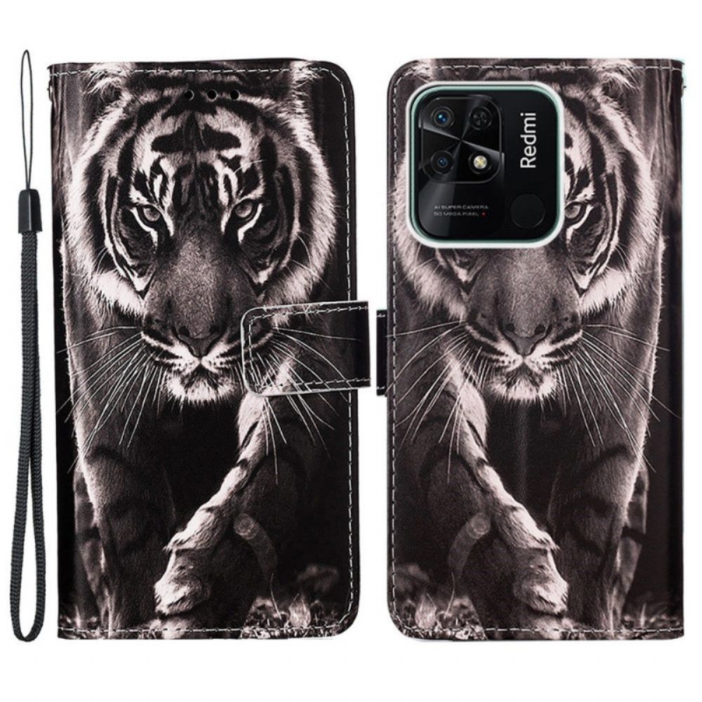 Flip Case Für Xiaomi Redmi 10C Mit Kordel Fabelhafter Riemchen-tiger