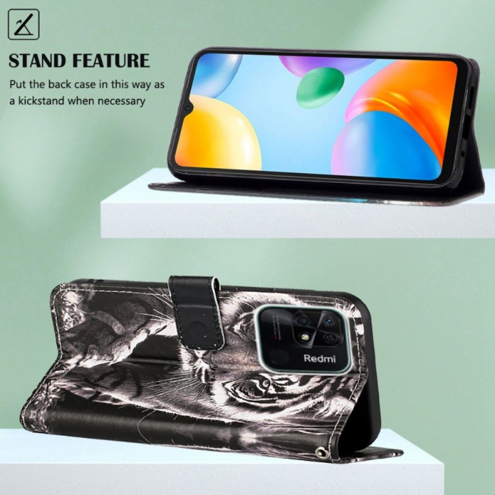 Flip Case Für Xiaomi Redmi 10C Mit Kordel Fabelhafter Riemchen-tiger