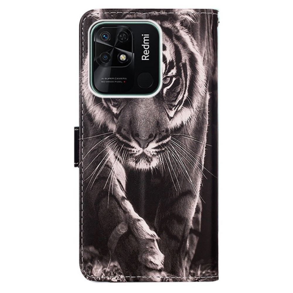 Flip Case Für Xiaomi Redmi 10C Mit Kordel Fabelhafter Riemchen-tiger