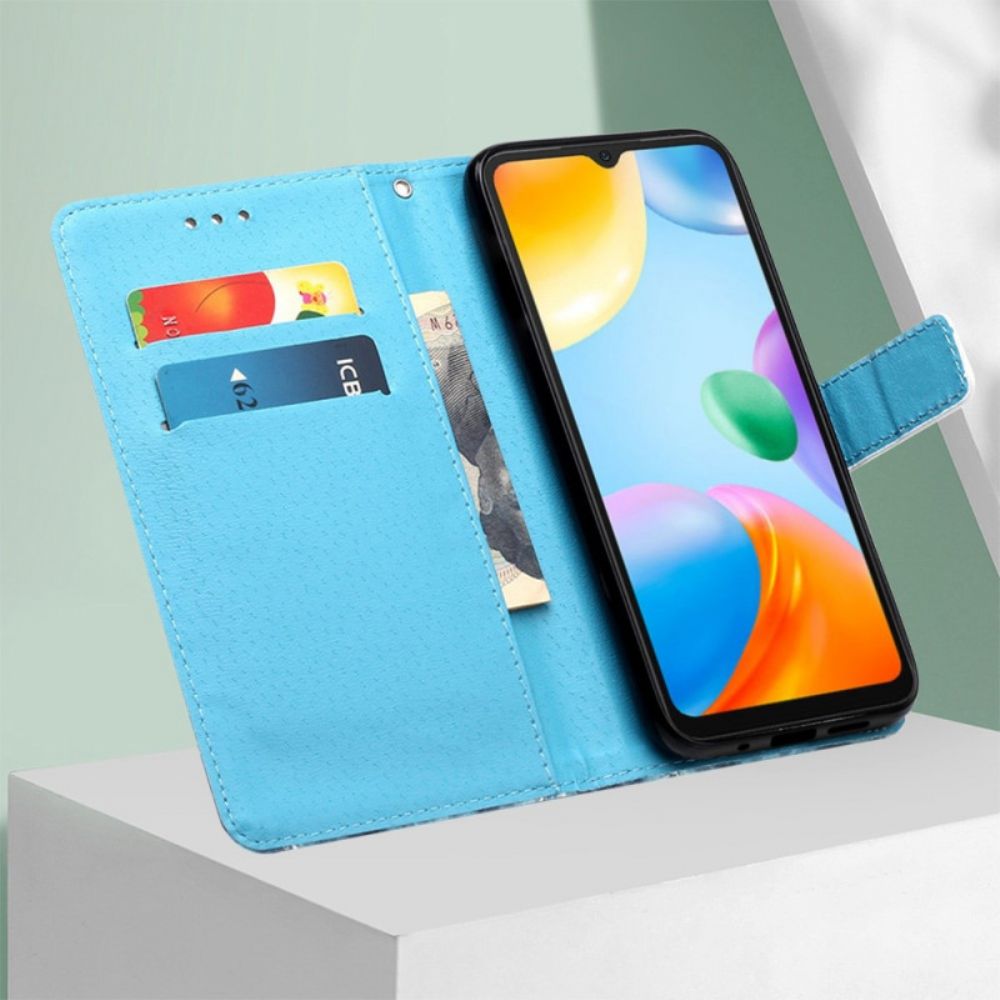 Flip Case Für Xiaomi Redmi 10C Mit Kordel Fliegende Riemenschmetterlinge