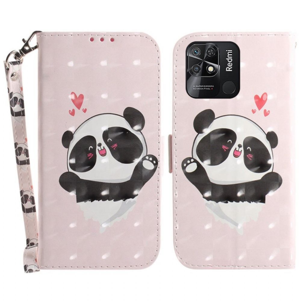 Flip Case Für Xiaomi Redmi 10C Mit Kordel Kleiner Panda Mit Riemen