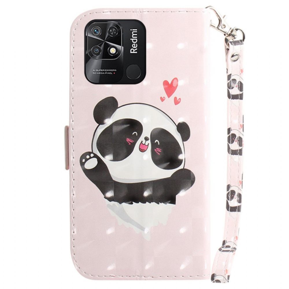 Flip Case Für Xiaomi Redmi 10C Mit Kordel Kleiner Panda Mit Riemen