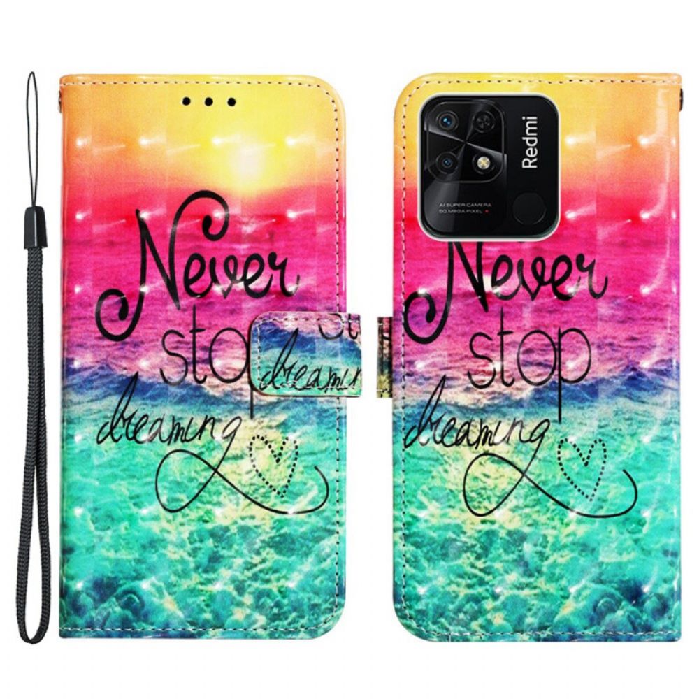 Flip Case Für Xiaomi Redmi 10C Mit Kordel Never Stop Dreams Mit Strap