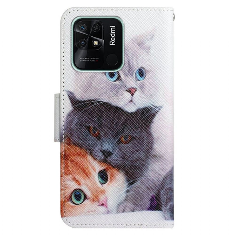 Flip Case Für Xiaomi Redmi 10C Mit Kordel Nur Riemchenkatzen