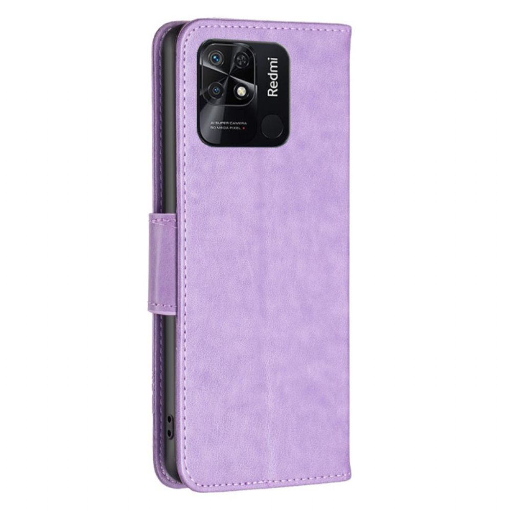 Flip Case Für Xiaomi Redmi 10C Mit Kordel Schmetterlinge Bedruckter Riemen