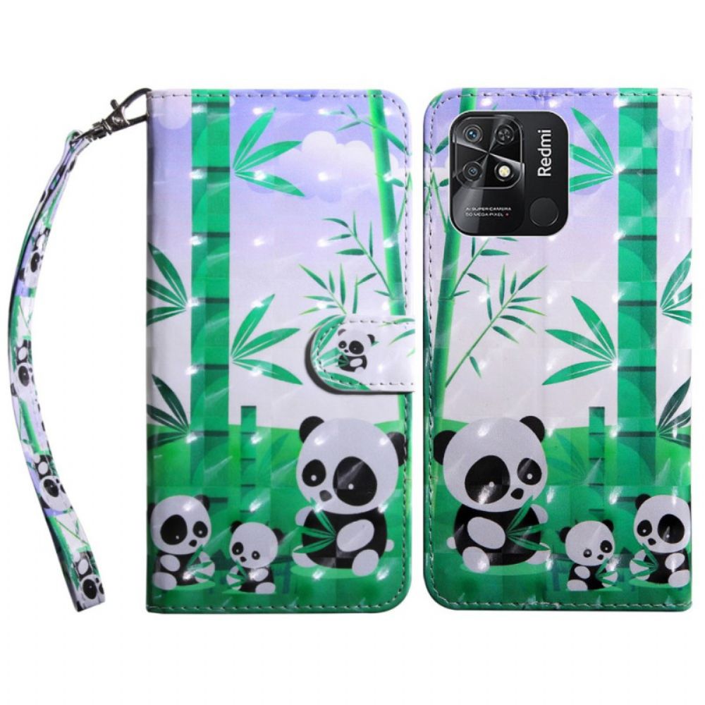 Flip Case Für Xiaomi Redmi 10C Mit Kordel Tanga-panda-familie