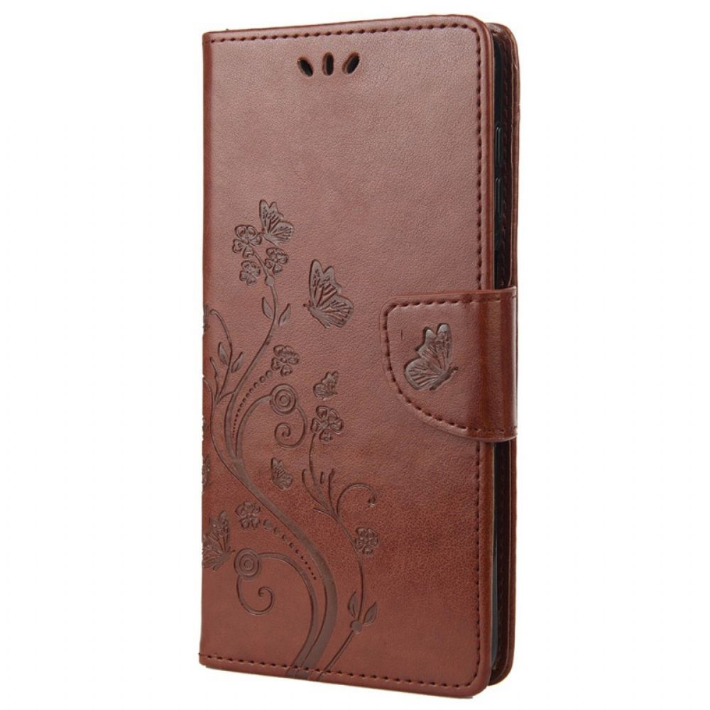 Flip Case Für Xiaomi Redmi 10C Mit Kordel Tanga Schmetterlinge Und Blumen