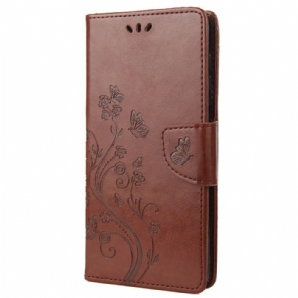 Flip Case Für Xiaomi Redmi 10C Mit Kordel Tanga Schmetterlinge Und Blumen