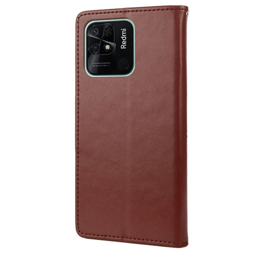 Flip Case Für Xiaomi Redmi 10C Mit Kordel Tanga Schmetterlinge Und Blumen