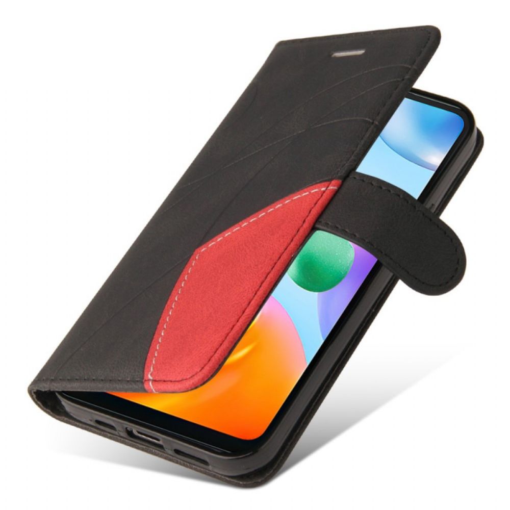 Flip Case Für Xiaomi Redmi 10C Mit Kordel Zweifarbiger Riemen