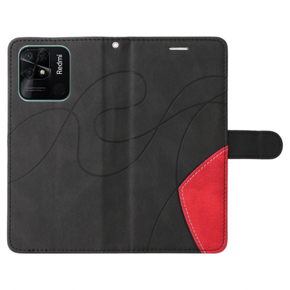 Flip Case Für Xiaomi Redmi 10C Mit Kordel Zweifarbiger Riemen