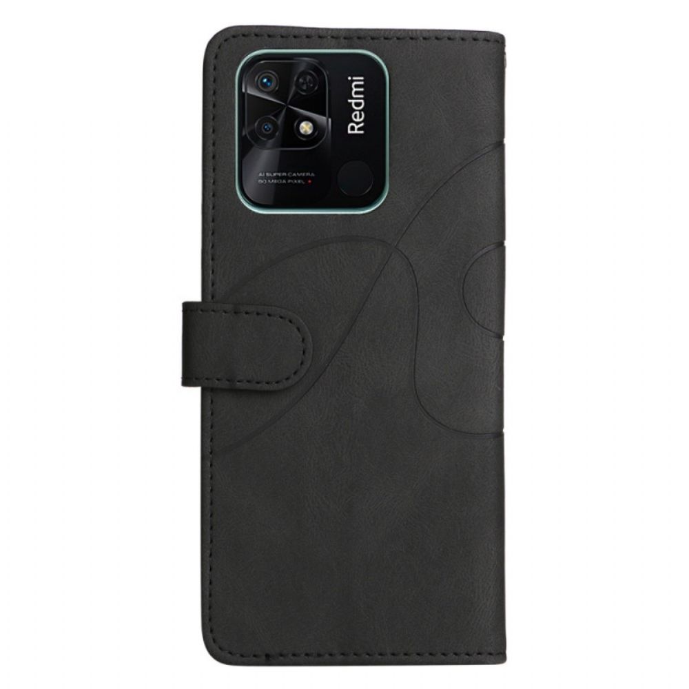 Flip Case Für Xiaomi Redmi 10C Mit Kordel Zweifarbiger Riemen