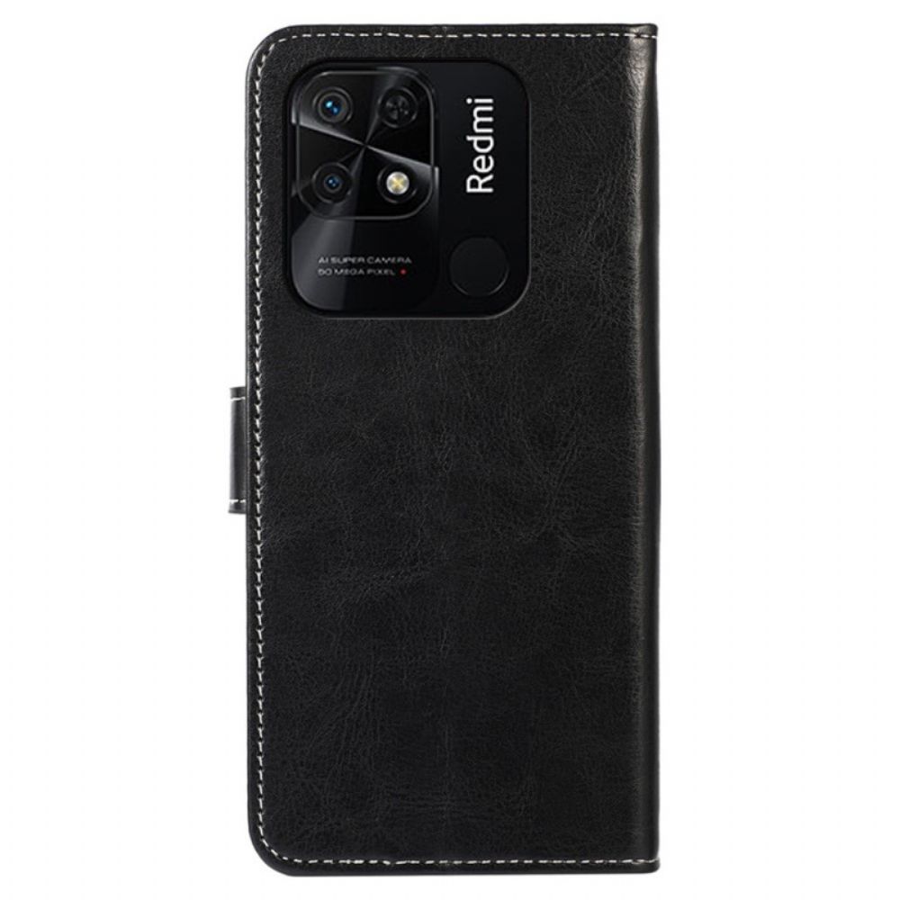 Flip Case Für Xiaomi Redmi 10C Naht Lederoptik