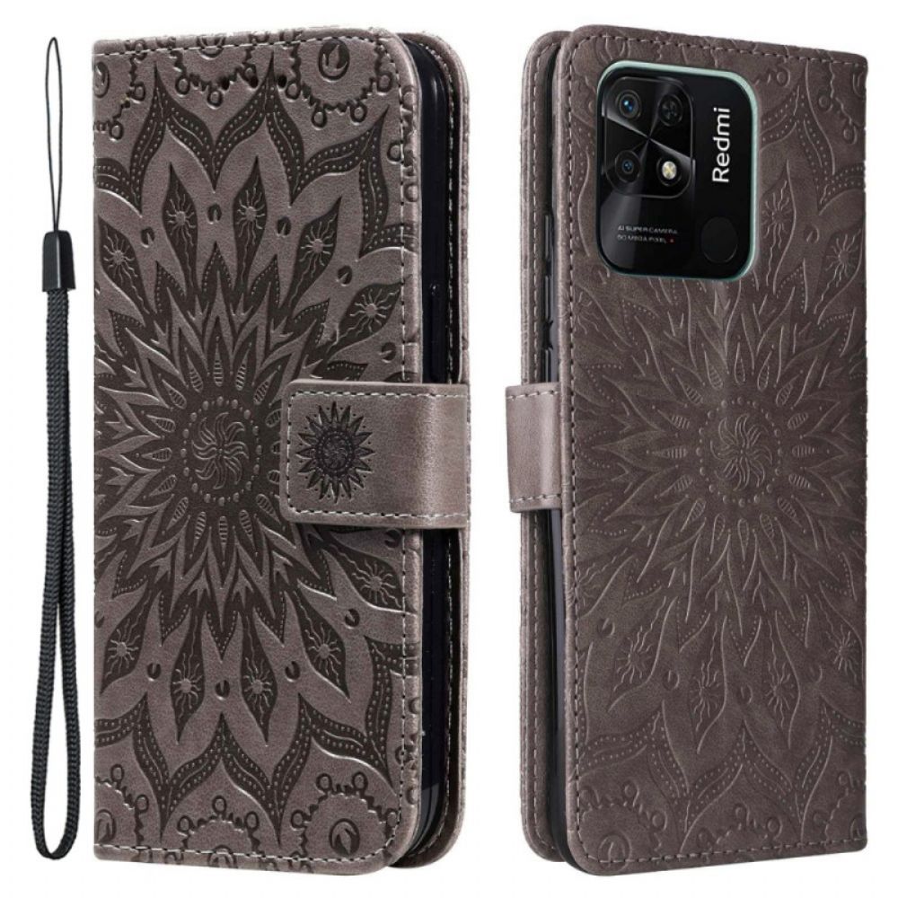 Flip Case Für Xiaomi Redmi 10C Sonnen-mandala Mit Lanyard