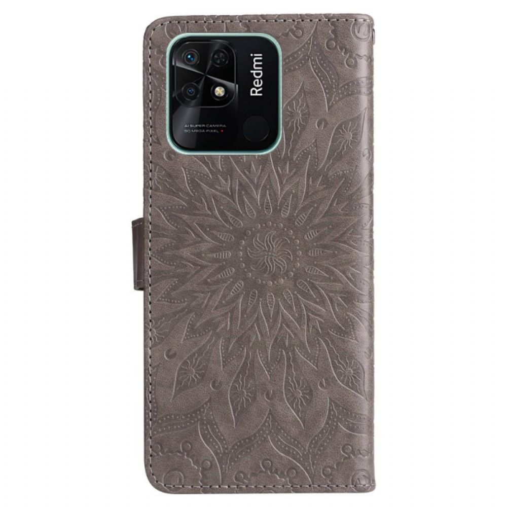 Flip Case Für Xiaomi Redmi 10C Sonnen-mandala Mit Lanyard