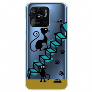 Handyhülle Für Xiaomi Redmi 10C Katzen Auf Der Treppe