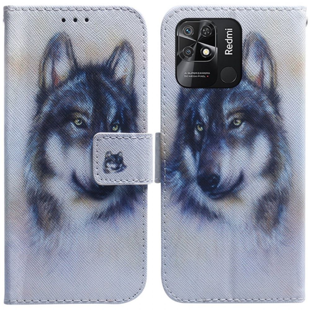 Lederhüllen Für Xiaomi Redmi 10C Aquarell Wolf