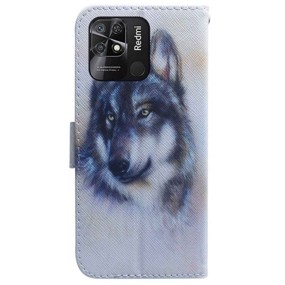 Lederhüllen Für Xiaomi Redmi 10C Aquarell Wolf