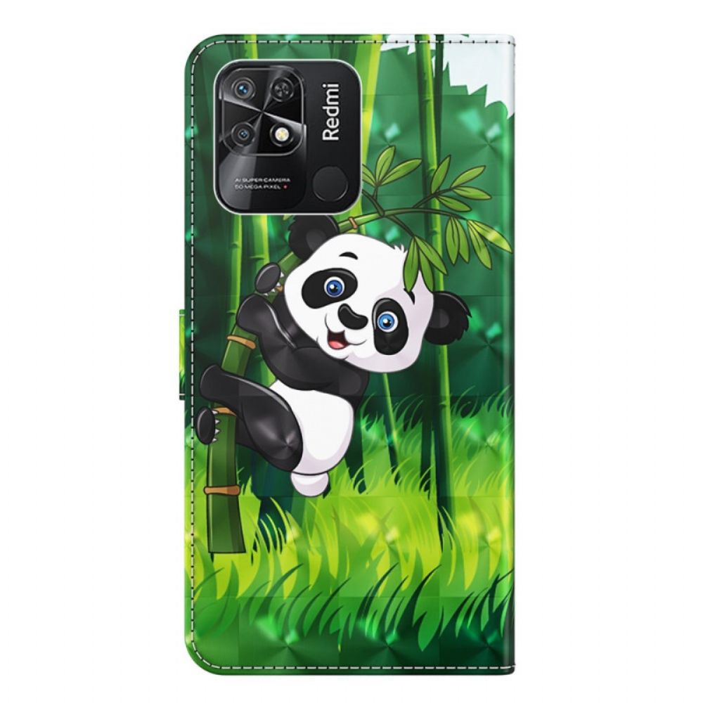 Lederhüllen Für Xiaomi Redmi 10C Mit Kordel Bambus-panda Mit Riemen