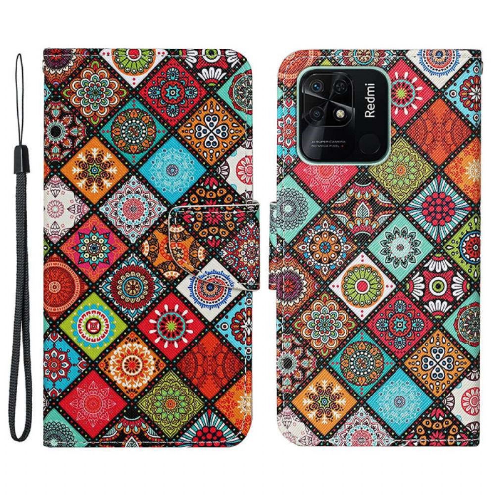 Lederhüllen Für Xiaomi Redmi 10C Mit Kordel Strap Patchwork