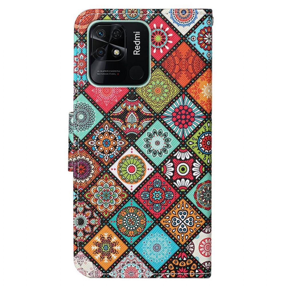 Lederhüllen Für Xiaomi Redmi 10C Mit Kordel Strap Patchwork