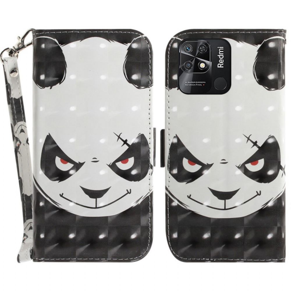 Lederhüllen Für Xiaomi Redmi 10C Mit Kordel Wütender Panda Mit Riemen