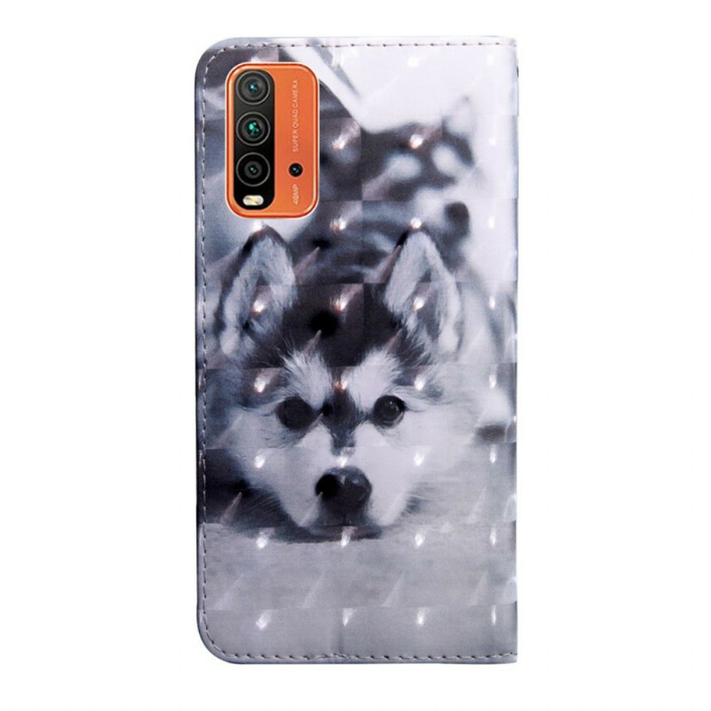 Lederhüllen Für Xiaomi Redmi 9T Schwarzer Und Weißer Hund