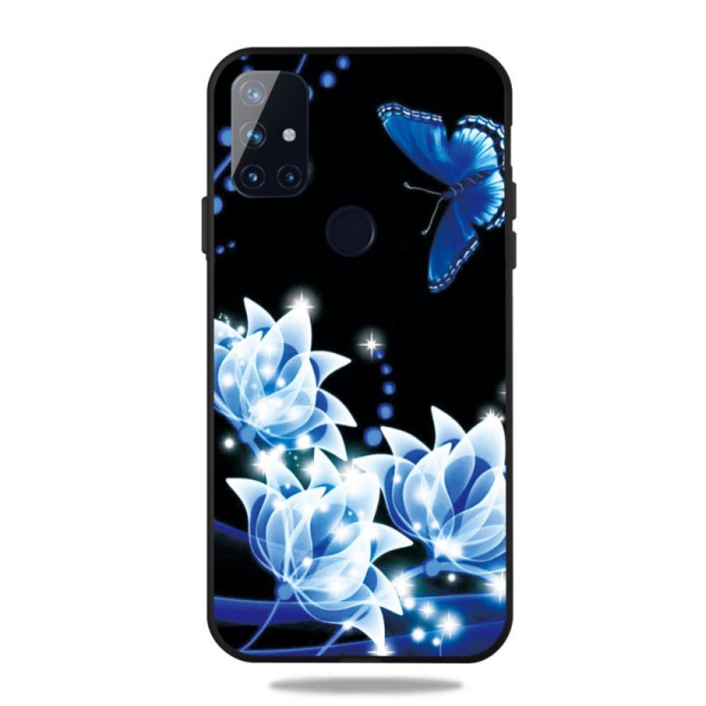 Handyhülle Für OnePlus Nord N10 Schmetterling Und Blaue Blumen