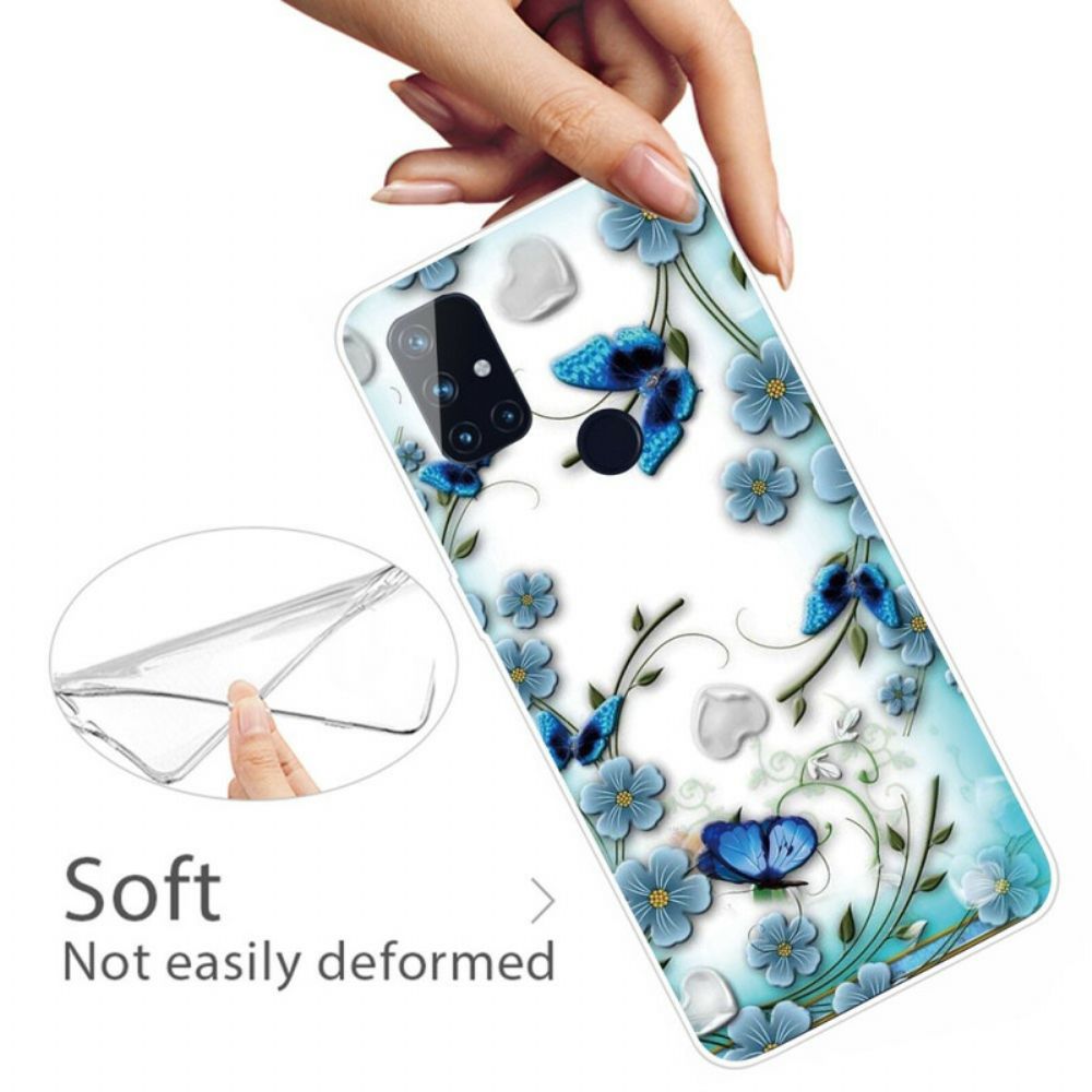 Hülle Für OnePlus Nord N10 Transparente Retro-schmetterlinge Und Blumen