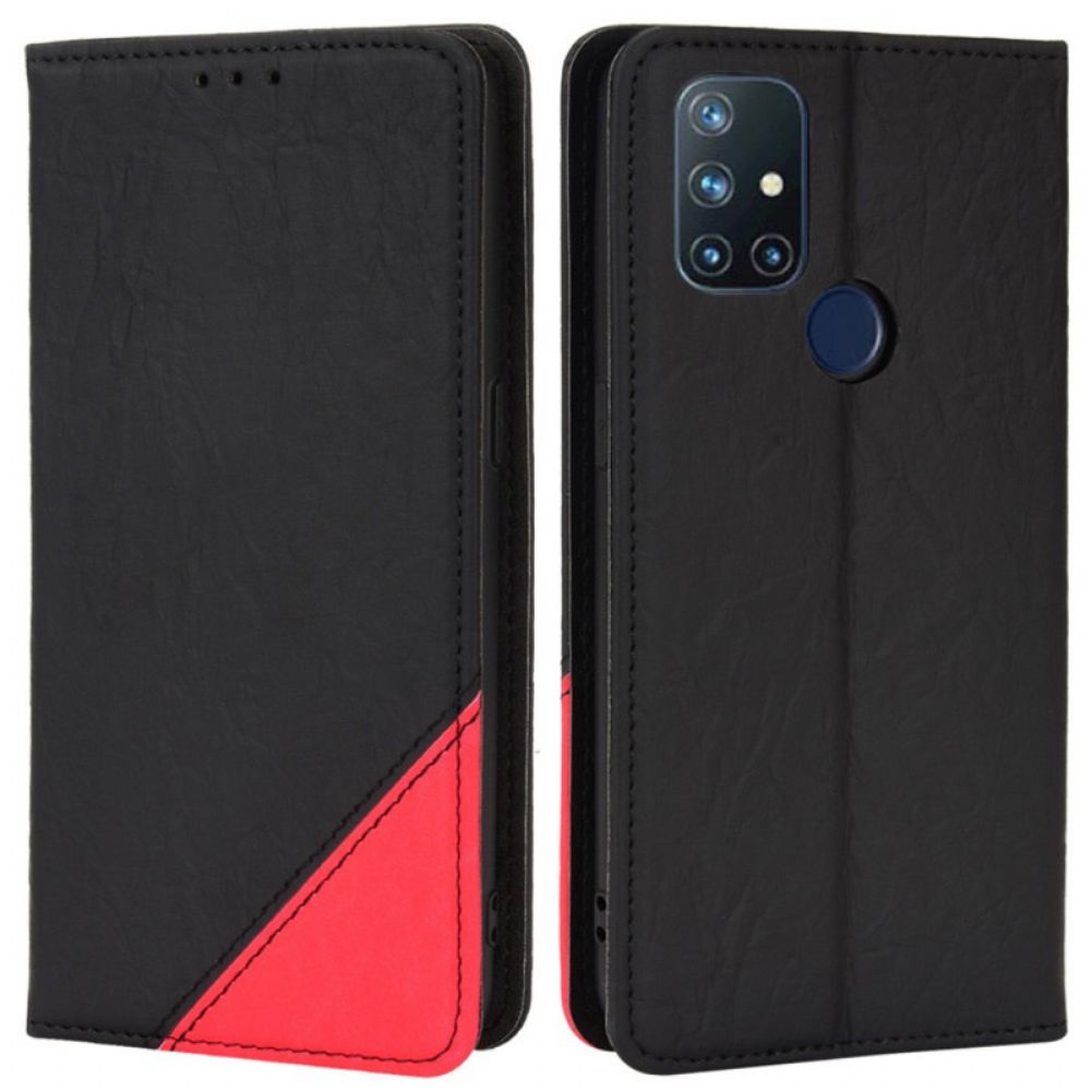 Schutzhülle Für OnePlus Nord N10 Flip Case Schräges Zweifarbiges Kunstleder